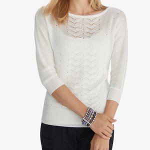 WHBM Women’s White 3/4 Sleeve Sequin Sweater Sz S